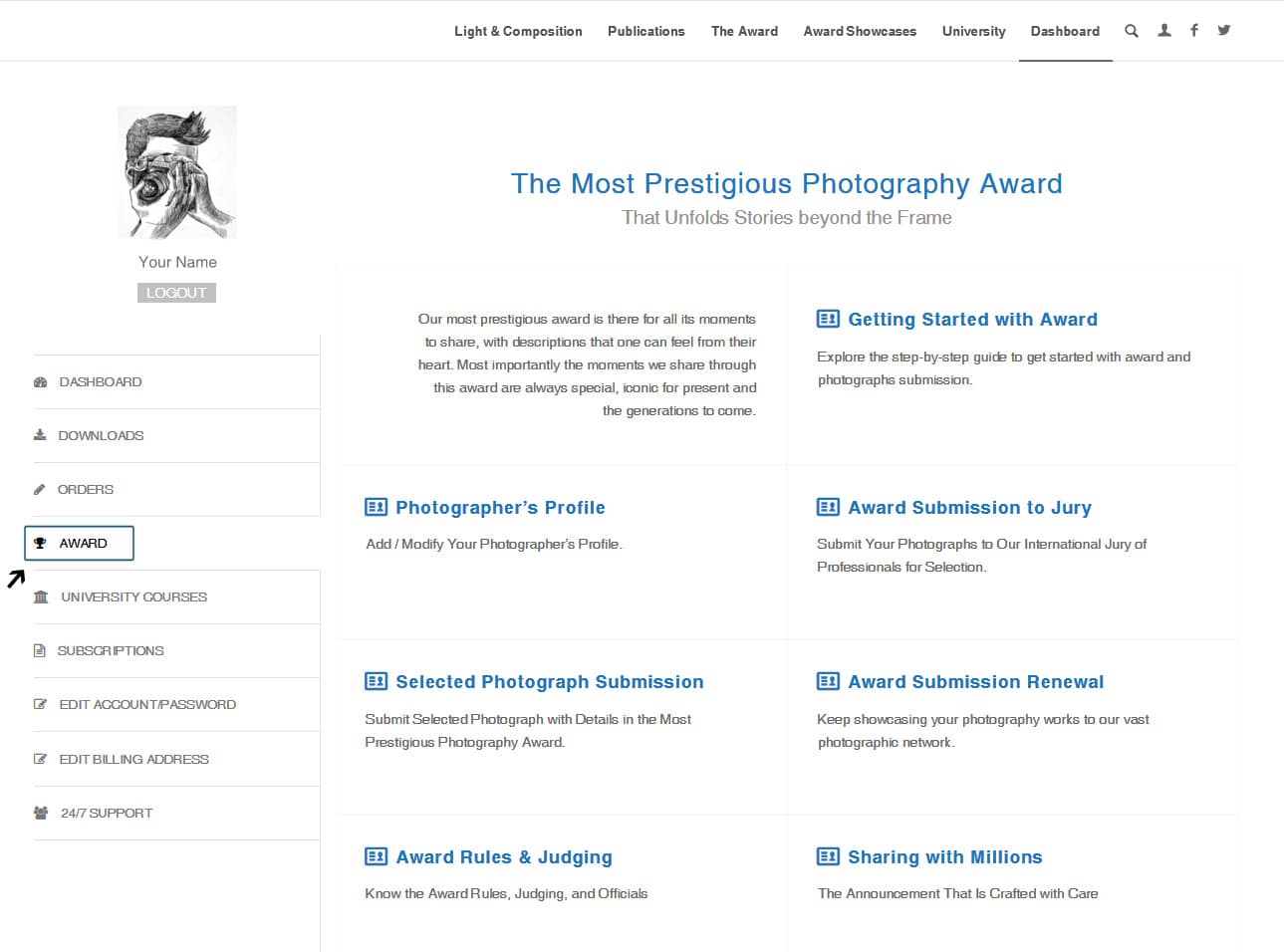 Navigating Award Section