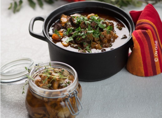 Game Stew with Pickled Mushrooms, by Ola Cedell