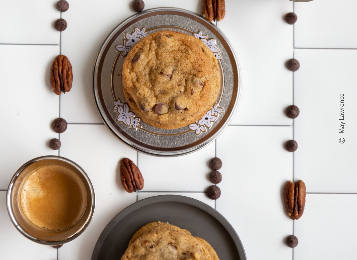 Chocolate Pecan Cookies Line Up by May Lawrence