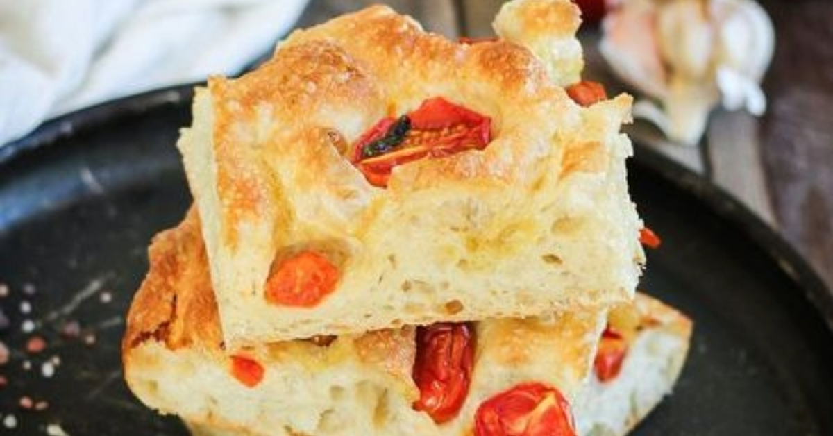 Focaccia with Cherry Tomatoes and Fresh Basil by Larisa Sferle