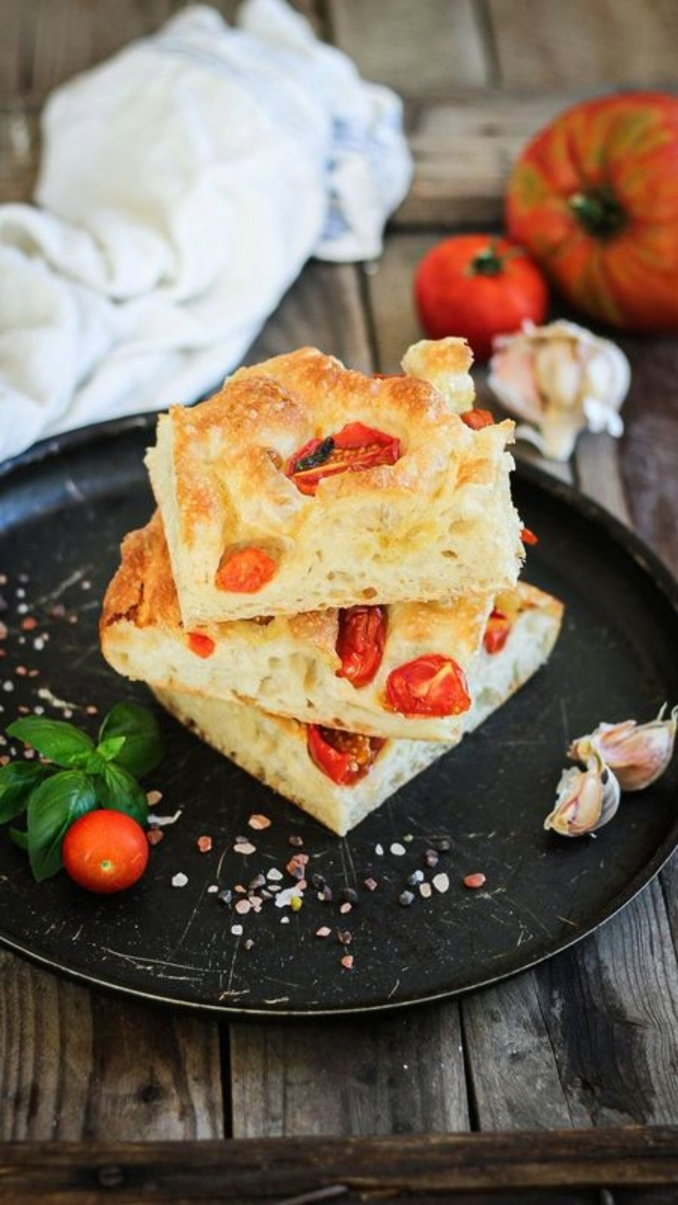 Focaccia with Cherry Tomatoes and Fresh Basil by Larisa Sferle