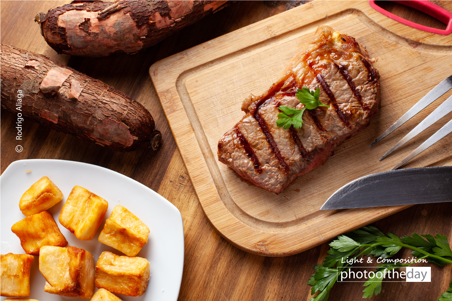 Grilled Meat with Fried Yucca by Rodrigo Aliaga